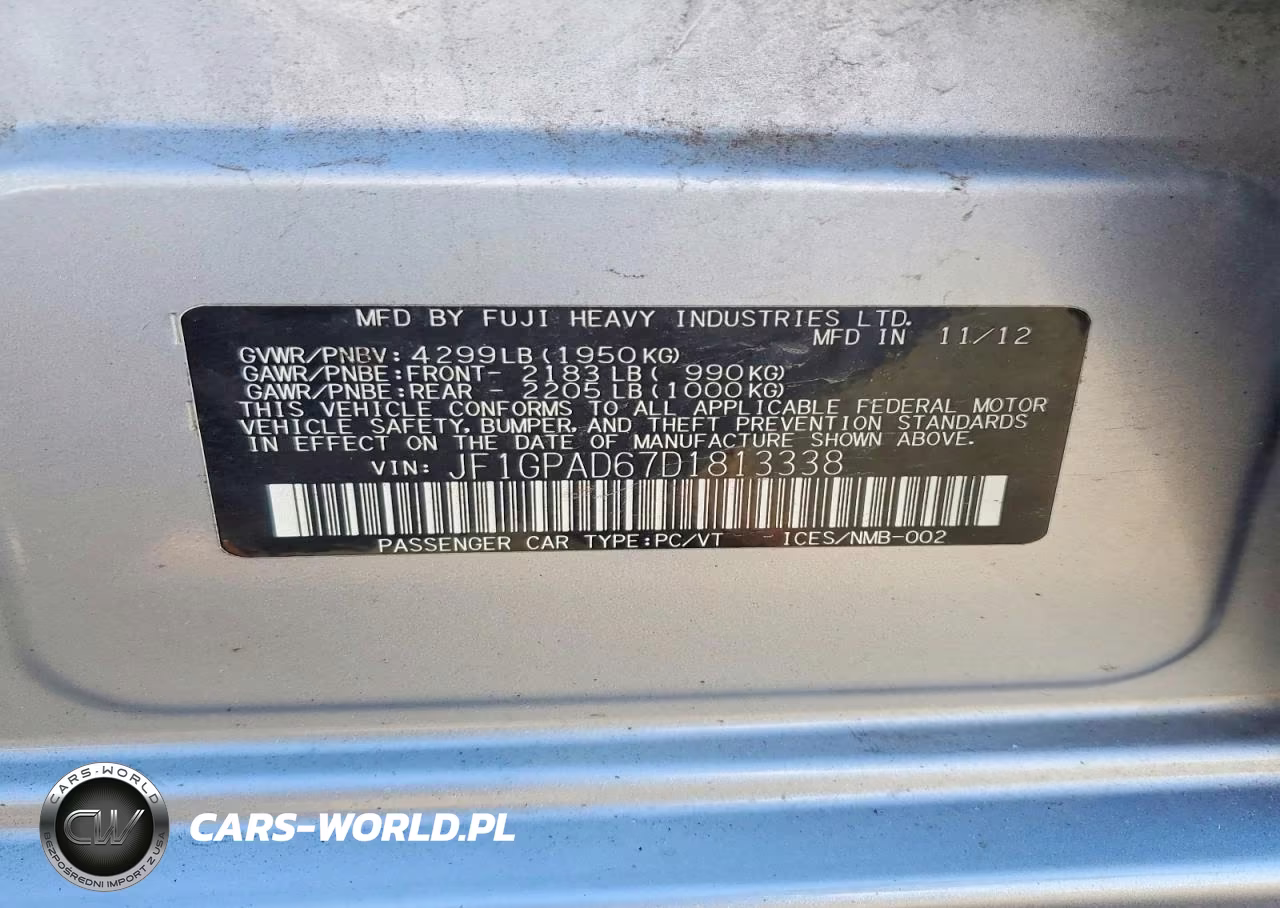 2013 Subaru Impreza Premium VIN:JF1GPAD67D1813338 - 12