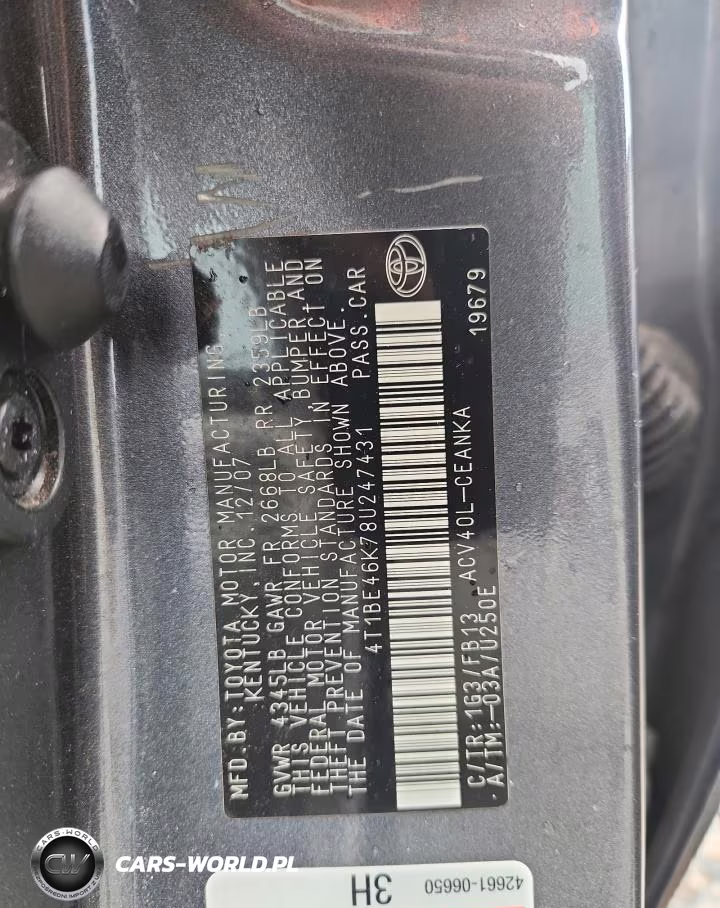 2008 Toyota Camry Le VIN:4T1BE46K78U247431 - 12