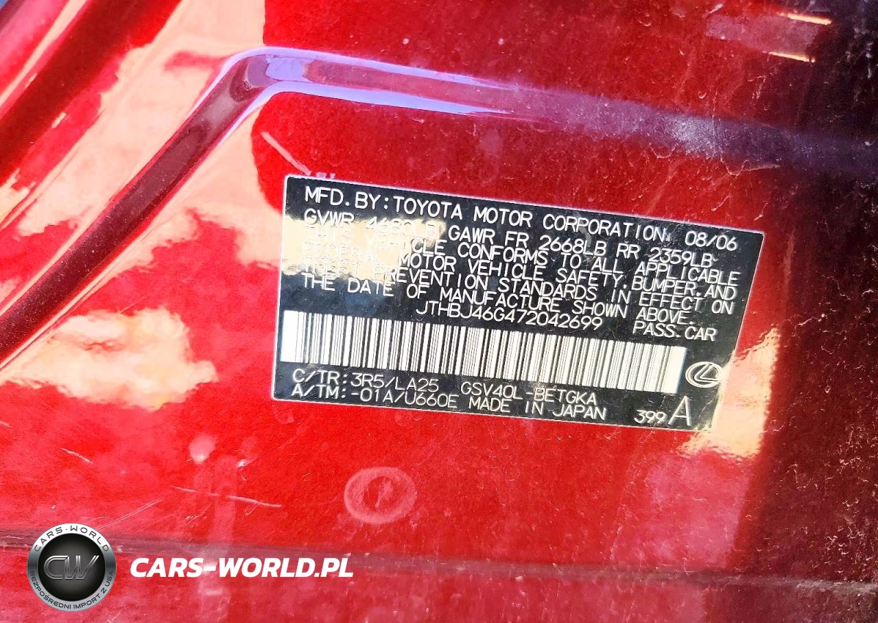 2007 Lexus Es 350 VIN:JTHBJ46G472042699 - 12