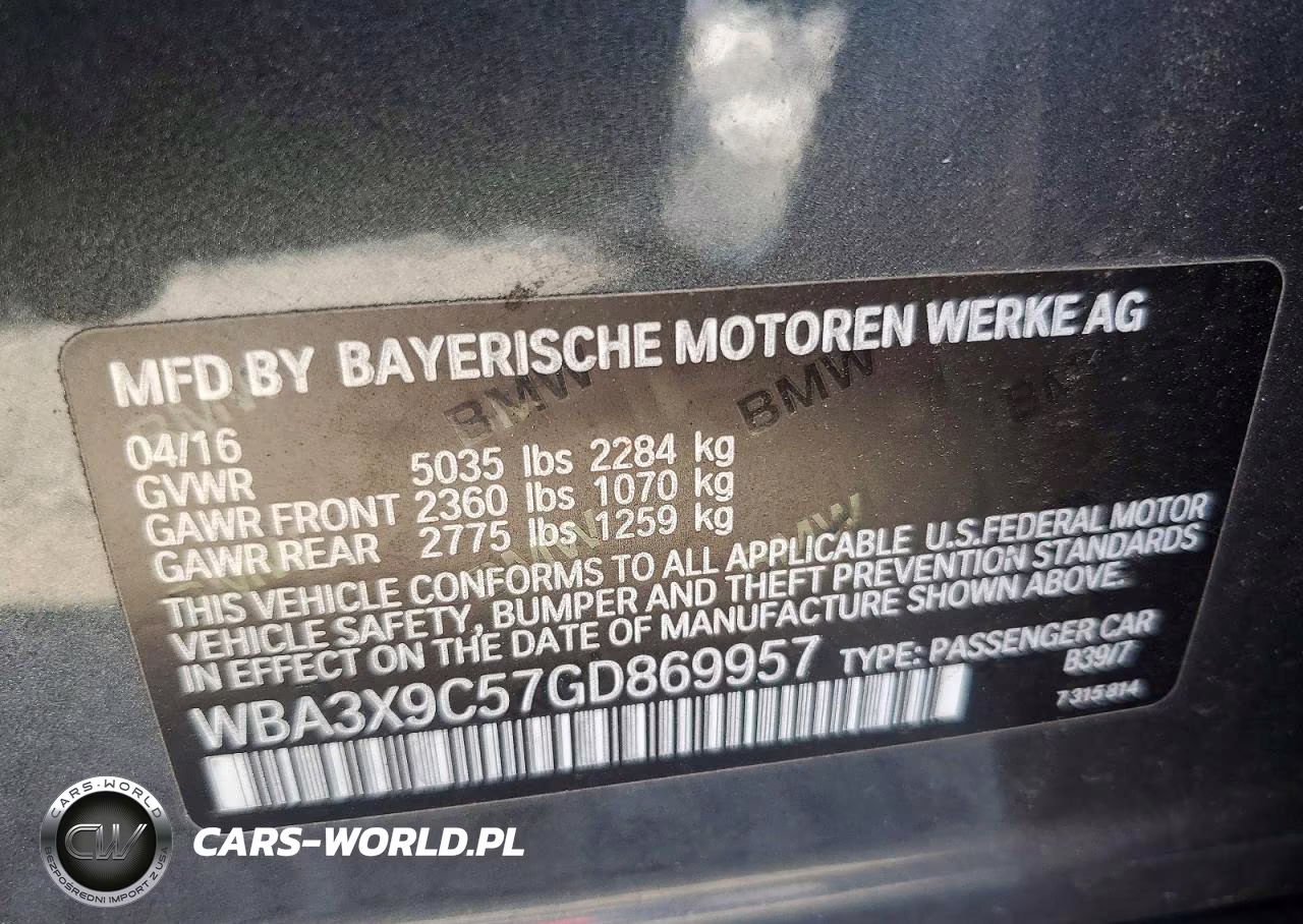 2016 BMW 335 Xigt VIN:WBA3X9C57GD869957 - 12