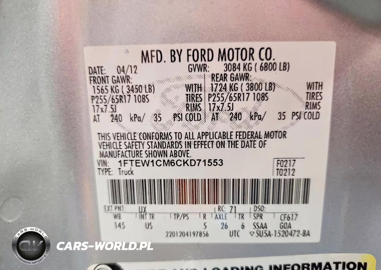 2012 Ford F150 Supercrew VIN:1FTEW1CM6CKD71553 - 12