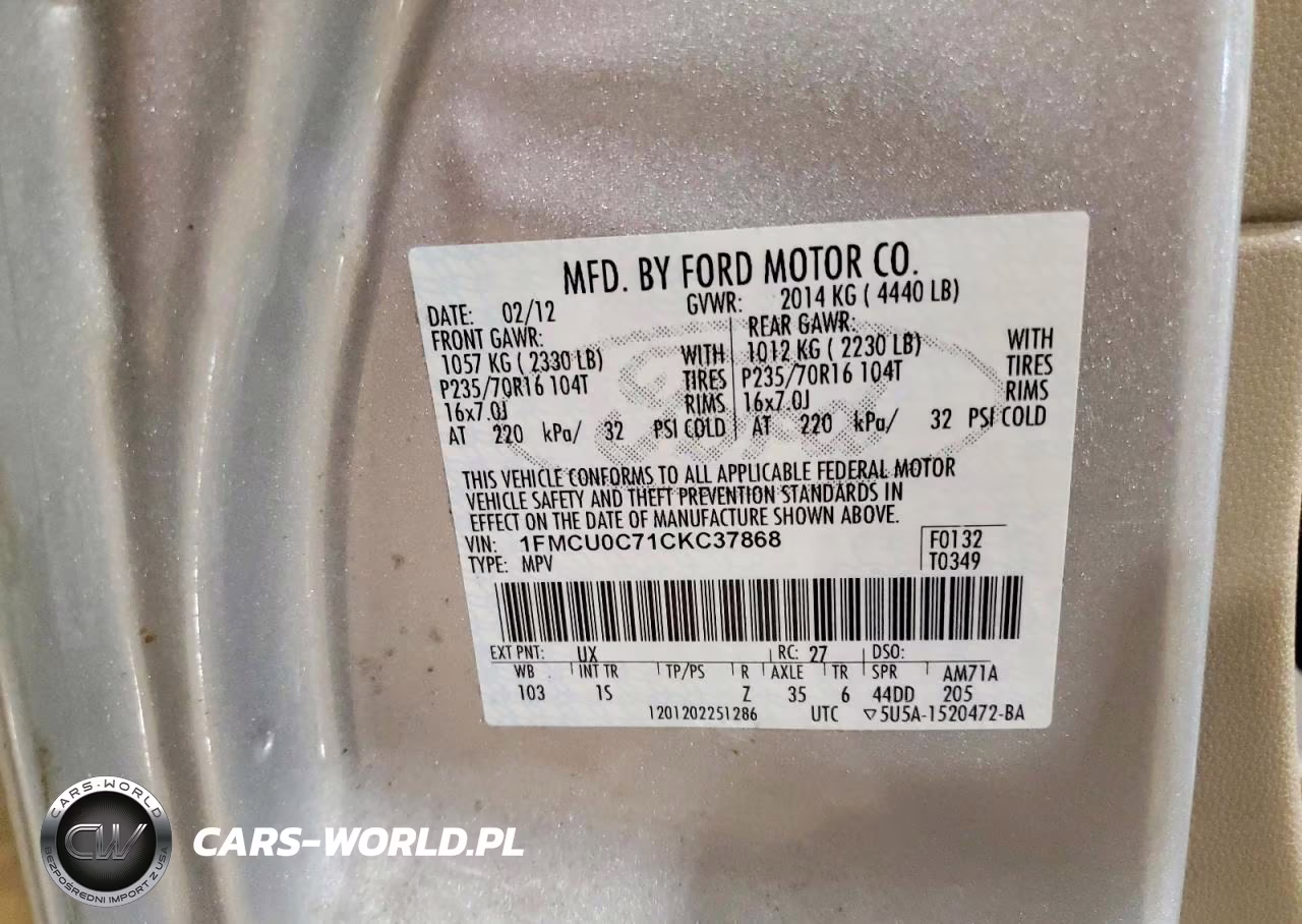 2012 Ford Escape Xls VIN:1FMCU0C71CKC37868 - 12