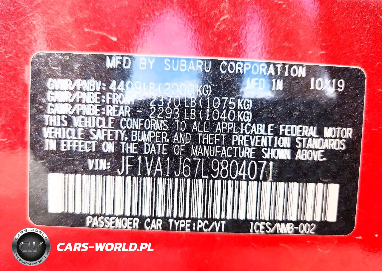 2020 Subaru Wrx Limited VIN:JF1VA1J67L9804071 - 13