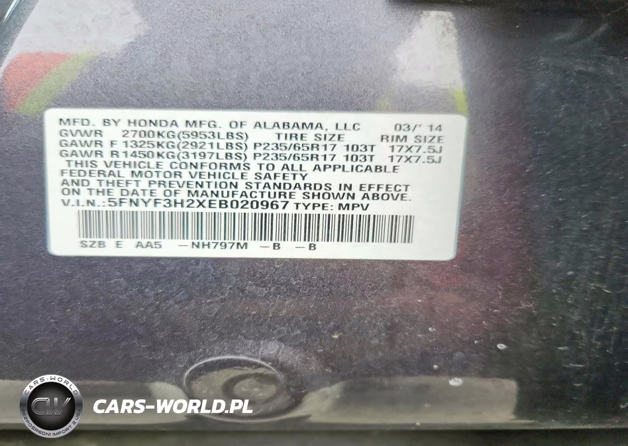 2014 Honda Pilot Lx VIN:5FNYF3H2XEB020967 - 14
