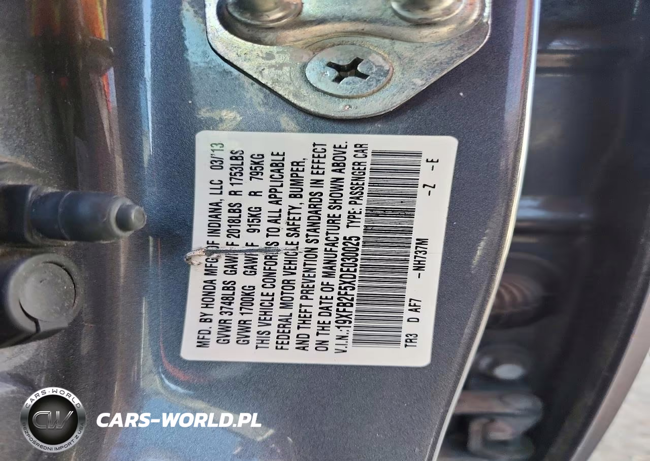 2013 Honda Civic Lx VIN:19XFB2F5XDE030025 - 12
