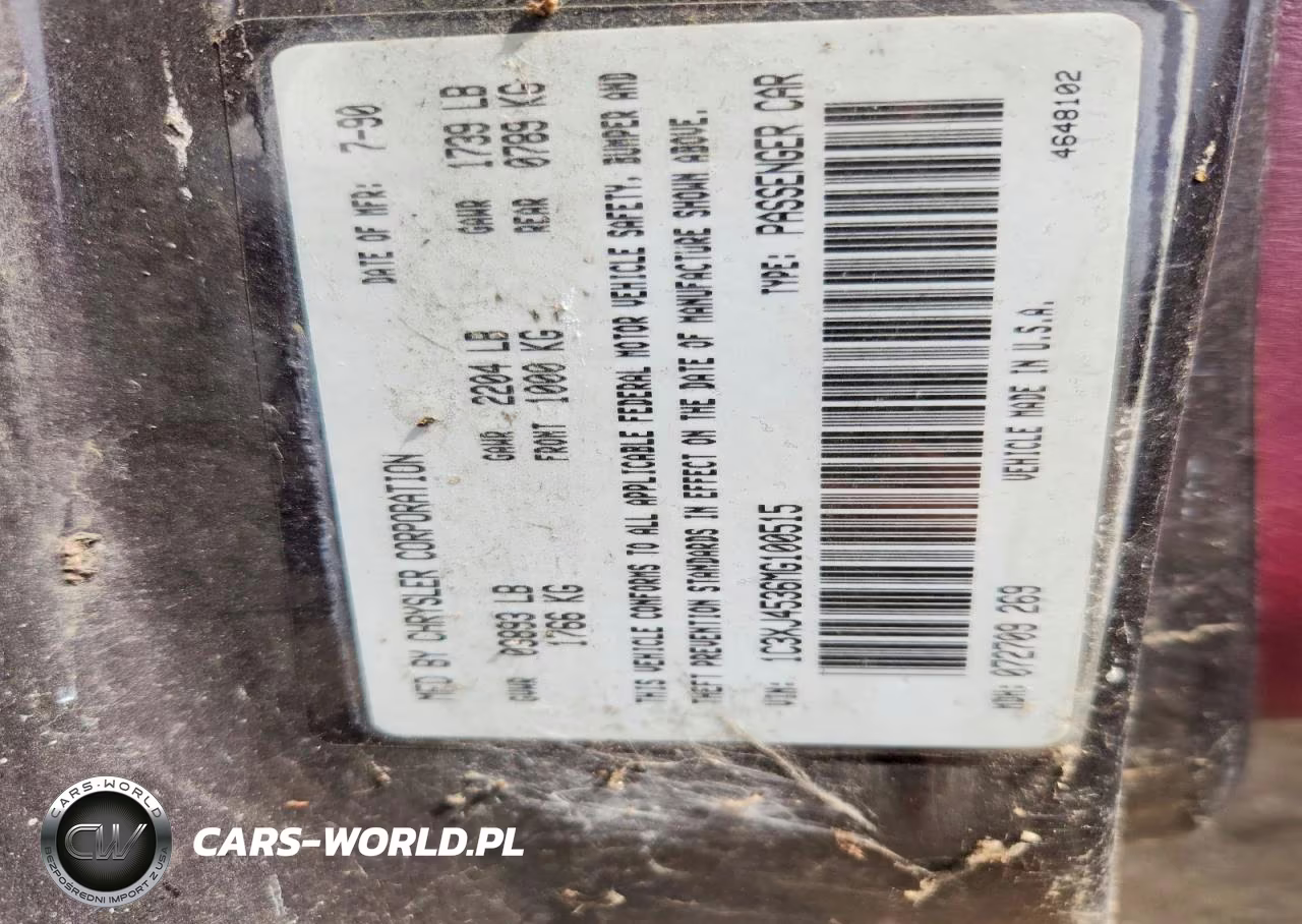 1991 Chrysler Lebaron VIN:1C3XJ4536MG100515 - 12
