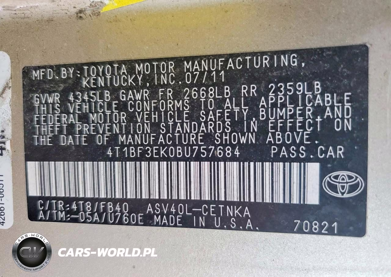 2011 Toyota Camry Le VIN:4T1BF3EK0BU757684 - 13