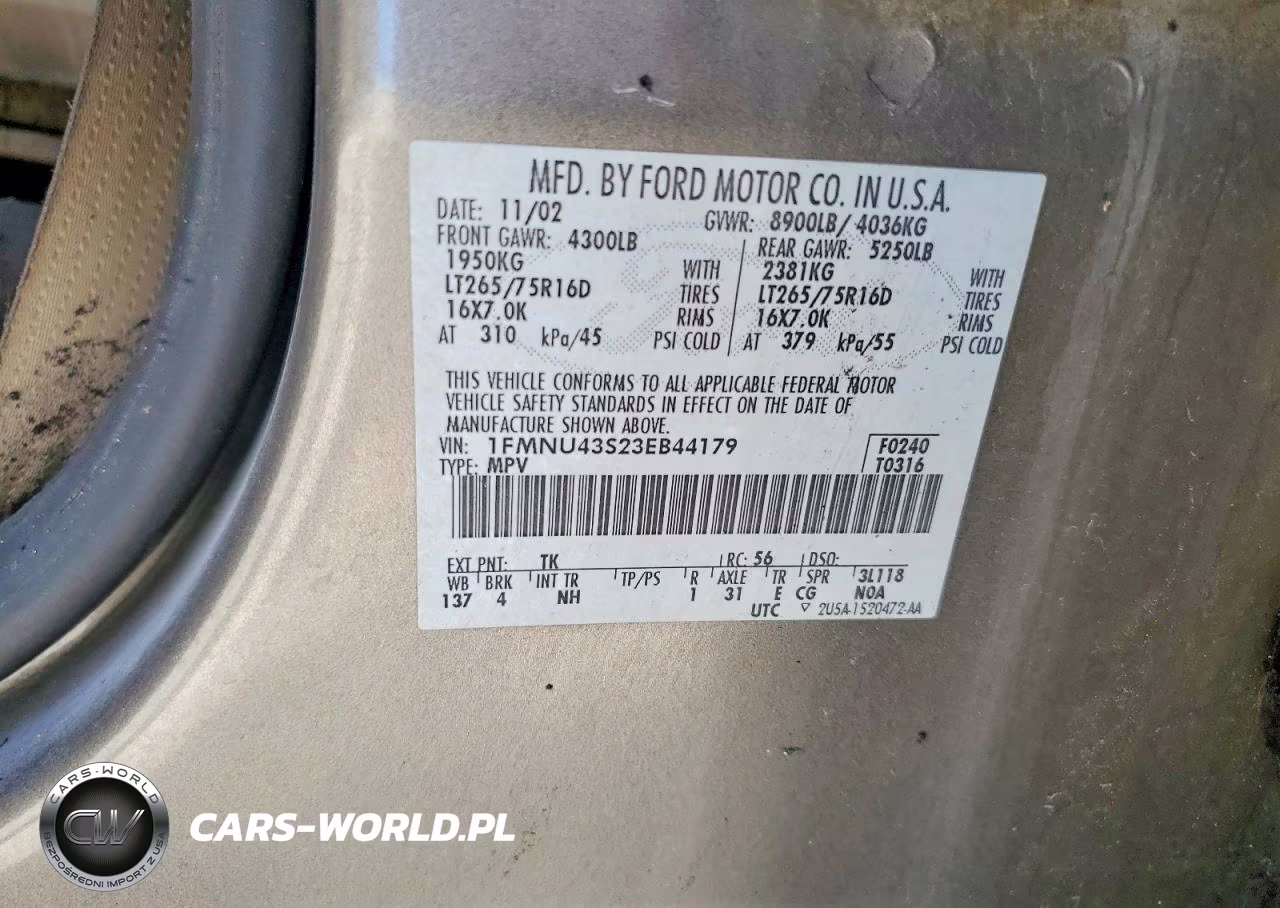 2003 Ford Excursion Limited VIN:1FMNU43S23EB44179 - 13