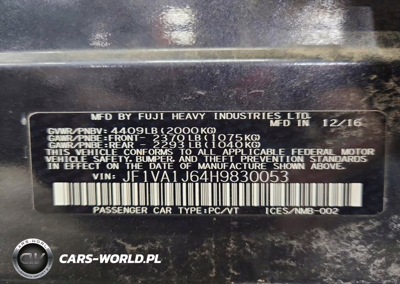 2017 Subaru Wrx Limited VIN:JF1VA1J64H9830053 - 12