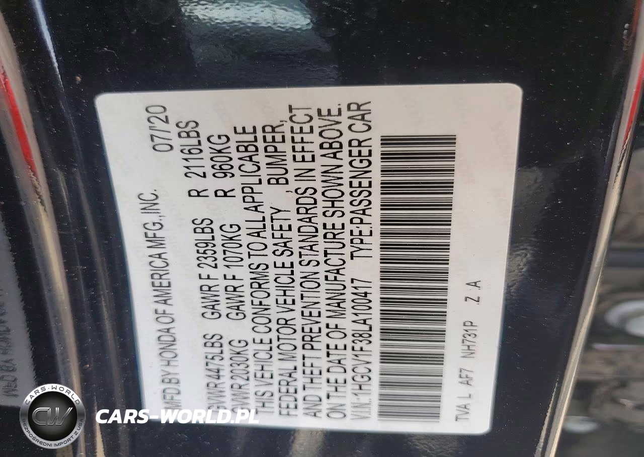 2020 Honda Accord Sport VIN:1HGCV1F38LA100417 - 12