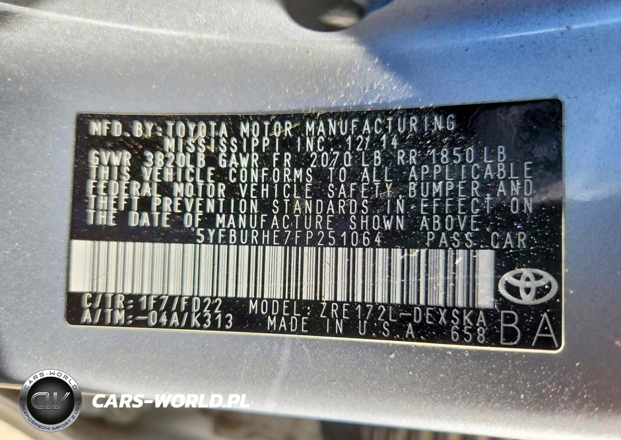 2015 Toyota Corolla S Plus VIN:5YFBURHE7FP251064 - 13