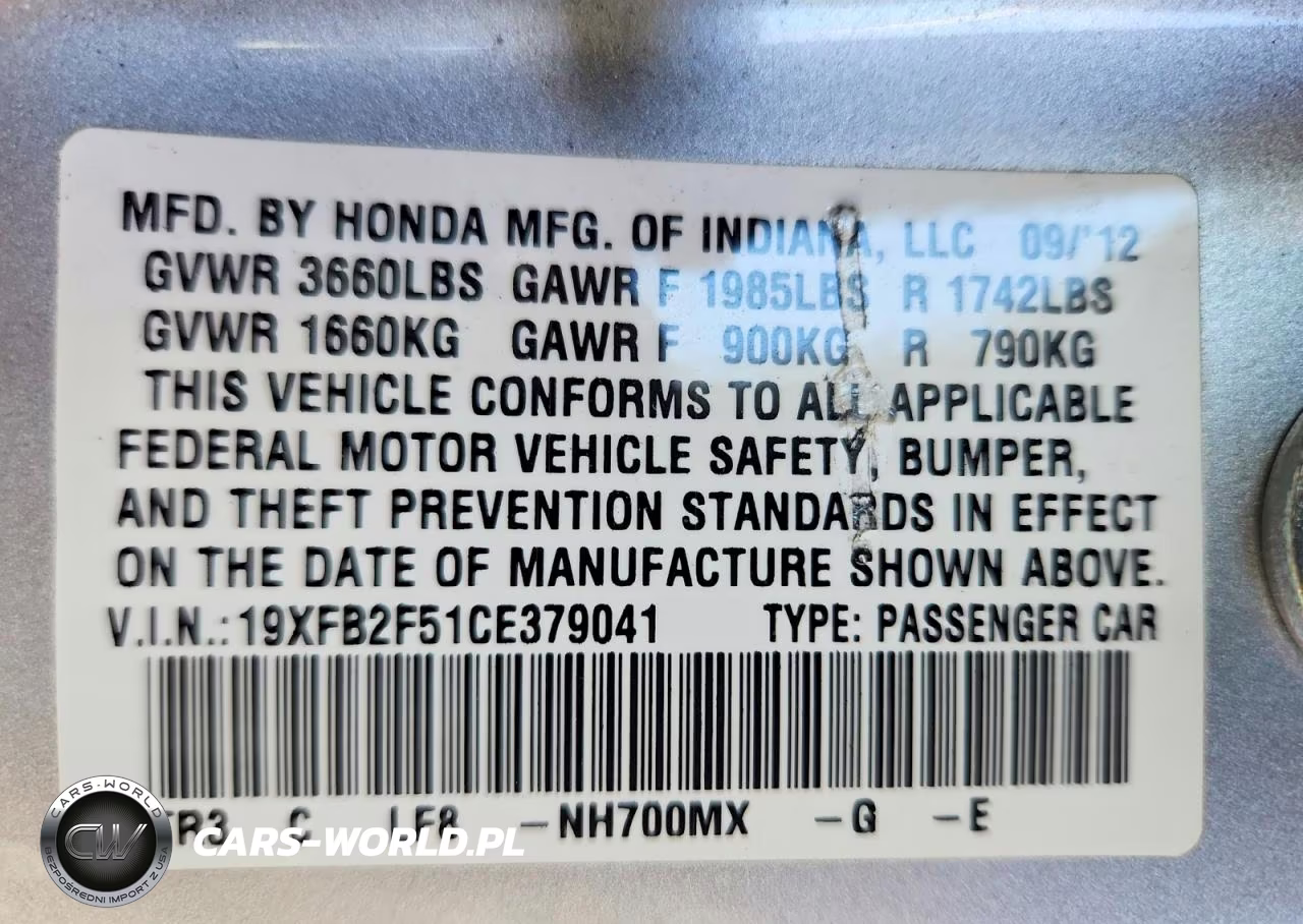 2012 Honda Civic Lx VIN:19XFB2F51CE379041 - 12
