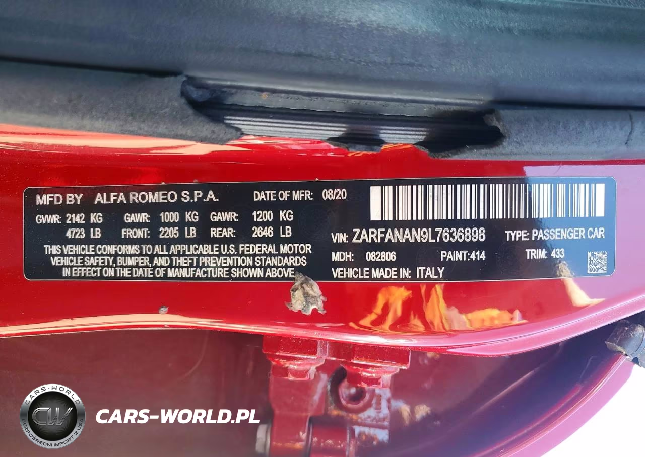 2020 Alfa Romeo Giulia VIN:ZARFANAN9L7636898 - 12