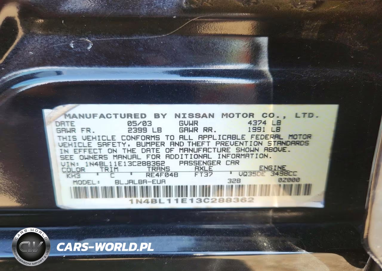 2003 Nissan Altima Se VIN:1N4BL11E13C288362 - 12