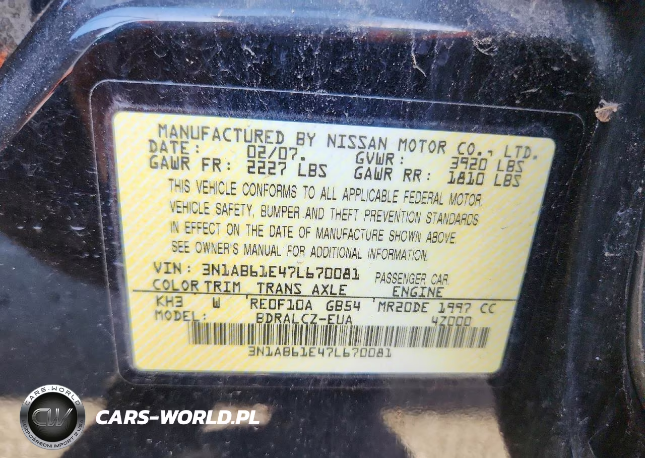 2007 Niss Sentra VIN:3N1AB61E47L670081 - 12