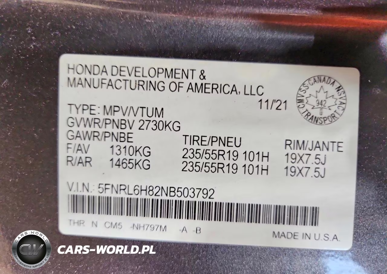 2022 Honda Odyssey Touring VIN:5FNRL6H82NB503792 - 14
