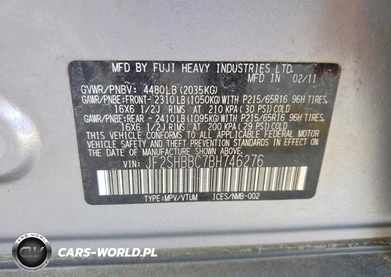 2011 Subaru Forester 2.5X VIN:JF2SHBBC7BH746276 - 12