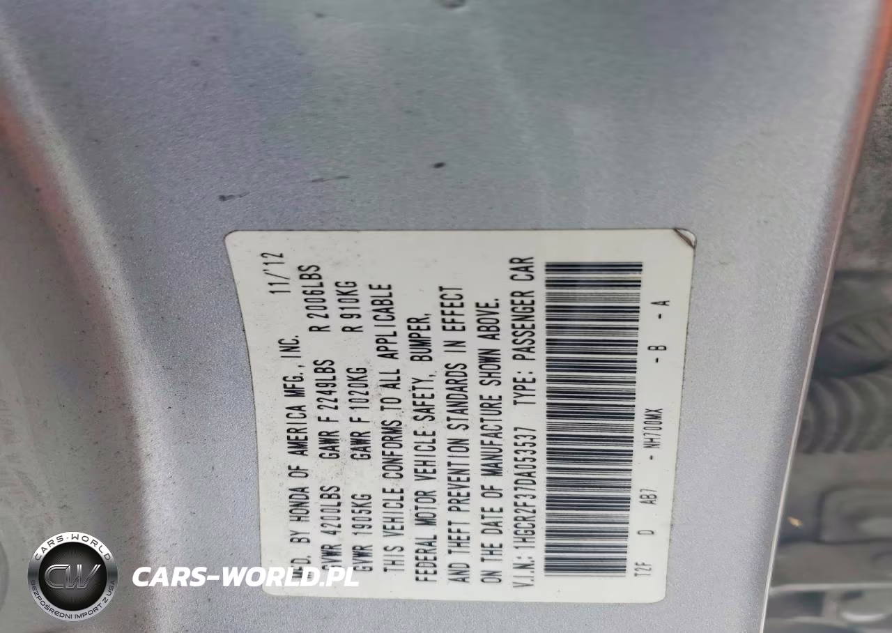 2013 Hond Accord VIN:1HGCR2F37DA053537 - 12