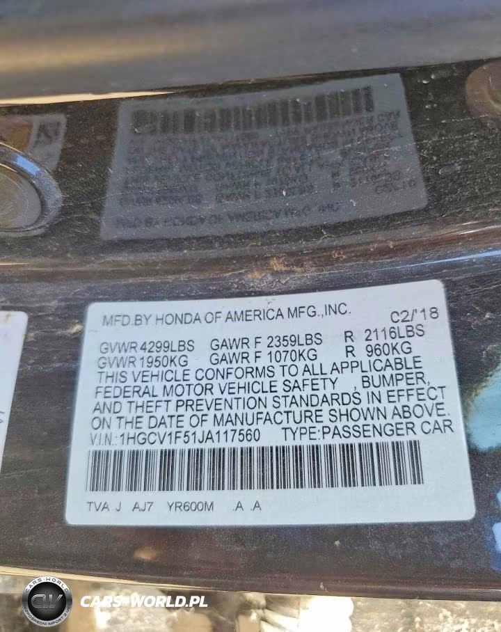 2018 Honda Accord Exl VIN:1HGCV1F51JA117560 - 13