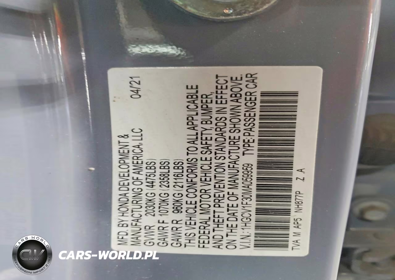 2021 Honda Accord Sport VIN:1HGCV1F30MA059959 - 12