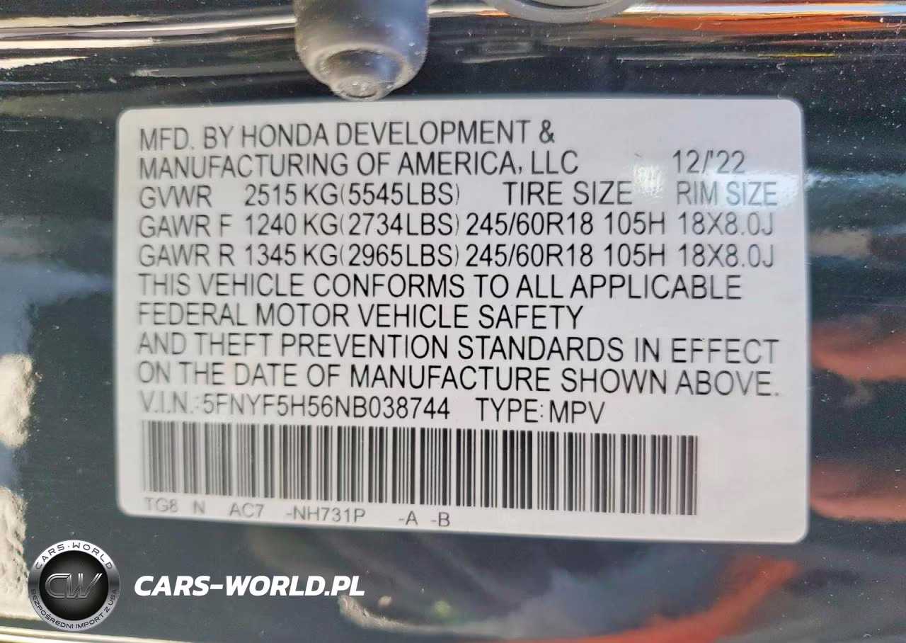 2022 Honda Pilot Exl VIN:5FNYF5H56NB038744 - 13