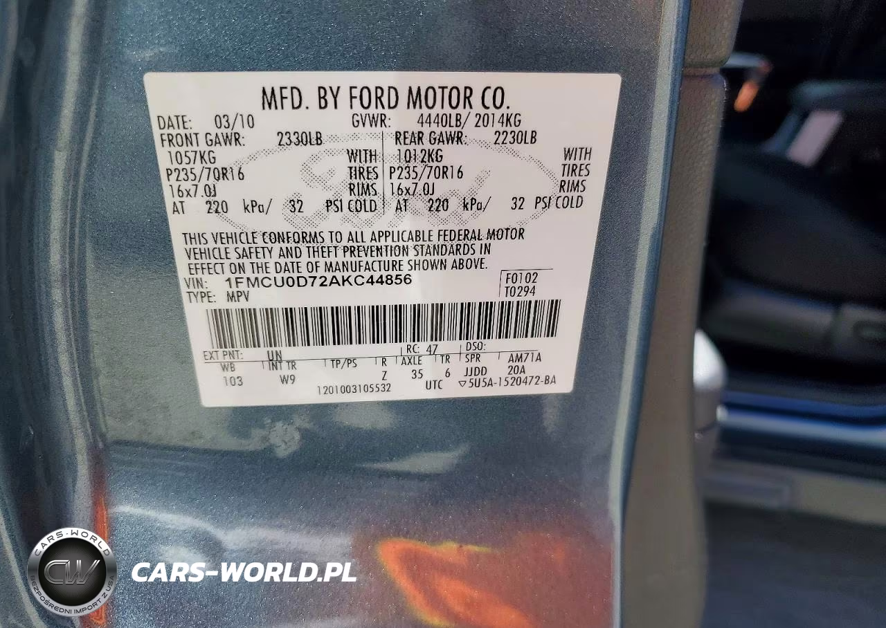 2010 Ford Escape Xlt VIN:1FMCU0D72AKC44856 - 12