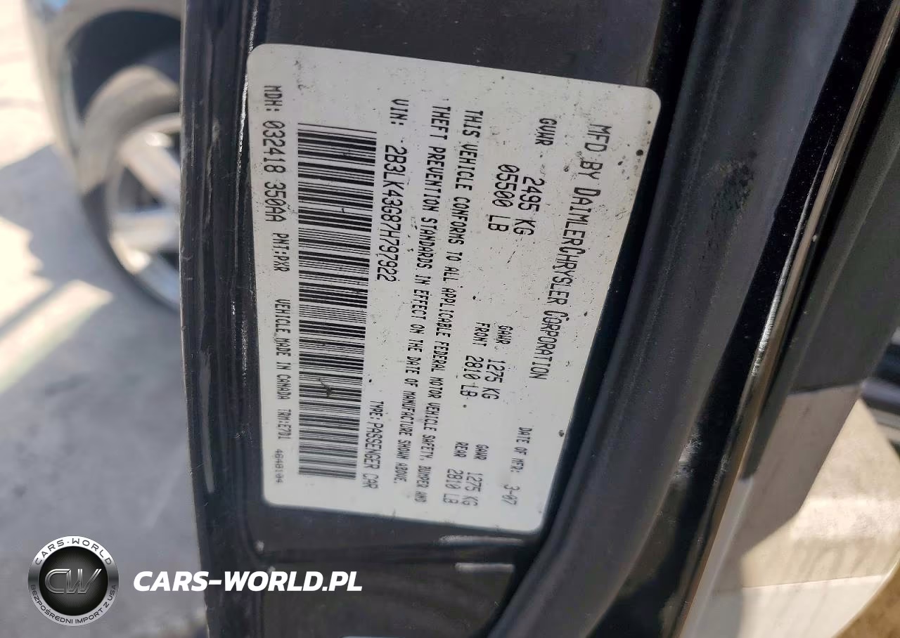 2007 Dodge Charger VIN:2B3LK43G87H797922 - 12