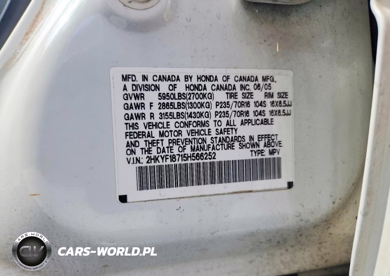 2005 Honda Pilot Exl VIN:2HKYF18715H566252 - 13