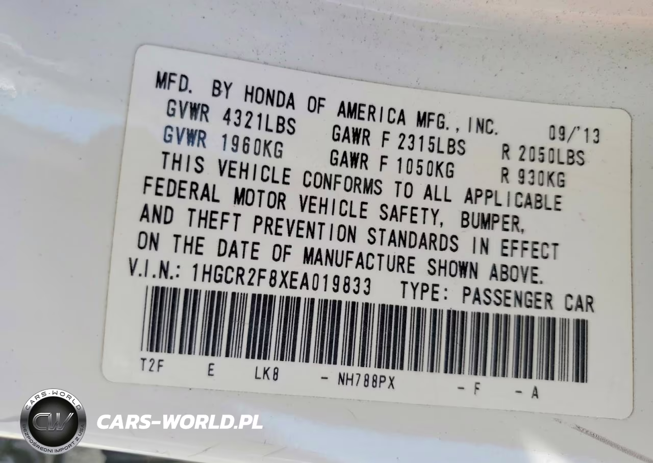 2014 Honda Accord Exl VIN:1HGCR2F8XEA019833 - 12