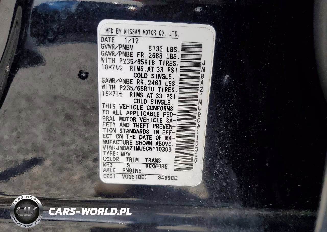 2012 Nissan Murano VIN:JN8AZ1MU9CW110306 - 13