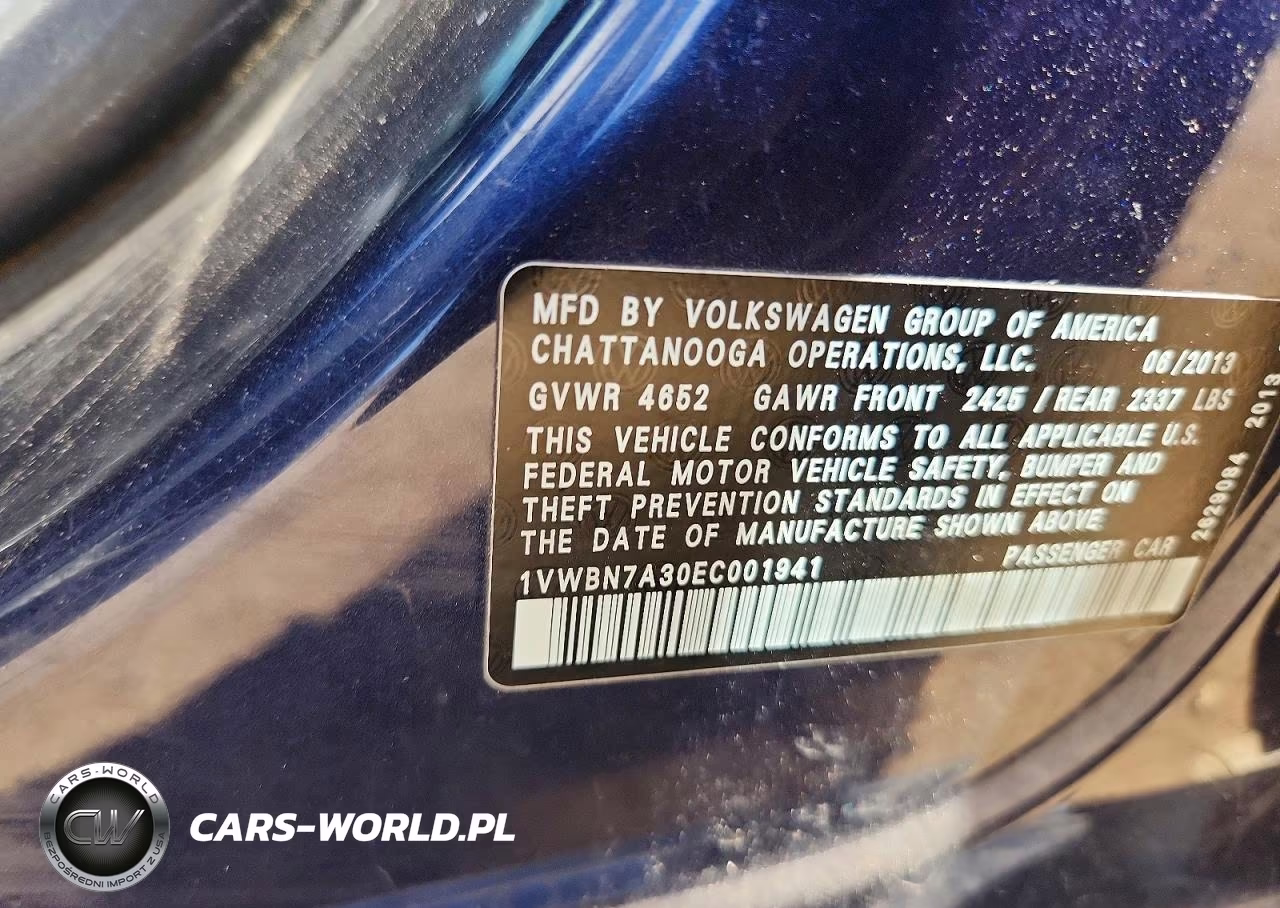 2014 Volkswagen Passat Se VIN:1VWBN7A30EC001941 - 12
