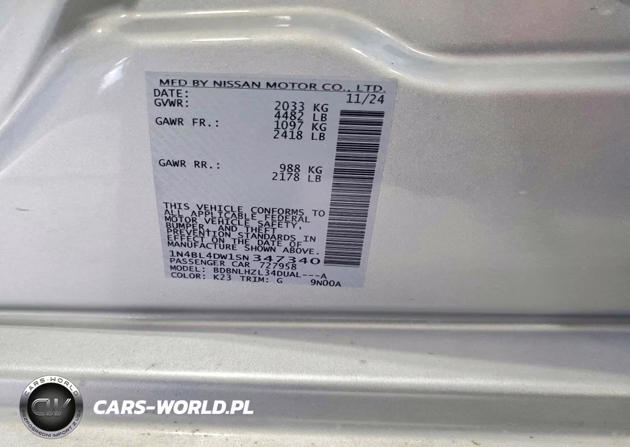 2025 Nissan Altima Sv VIN:1N4BL4DW1SN347340 - 13