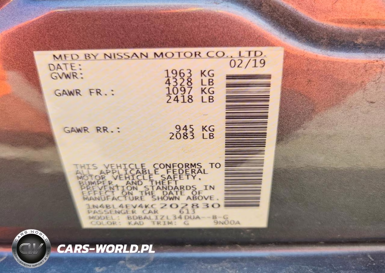 2019 Nissan Altima Sl VIN:1N4BL4EV4KC202830 - 13