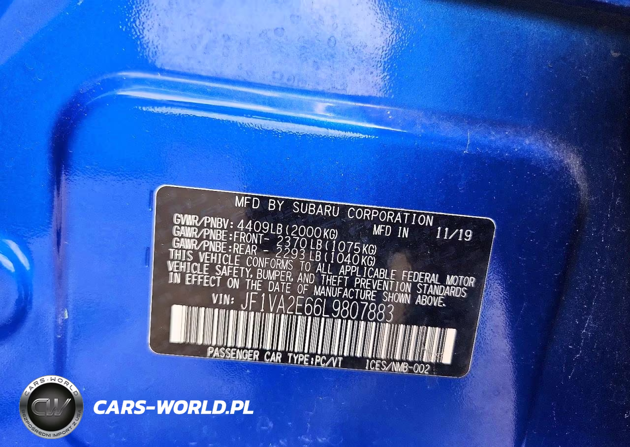 2020 Subaru Wrx Sti VIN:JF1VA2E66L9807883 - 12