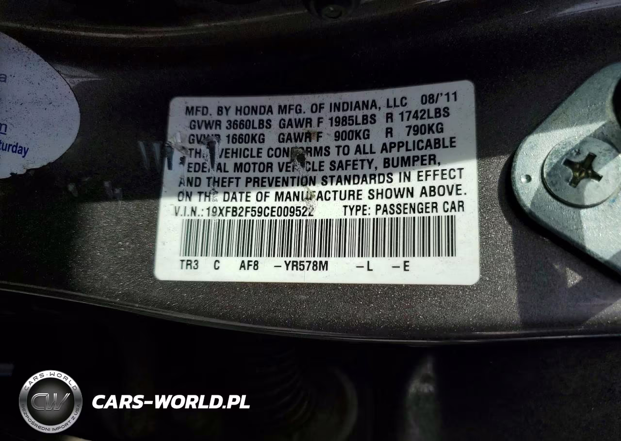 2012 Honda Civic Lx VIN:19XFB2F59CE009522 - 13
