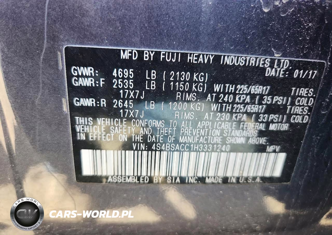 2017 Subaru Outback 2.5I Premium VIN:4S4BSACC1H3331240 - 13