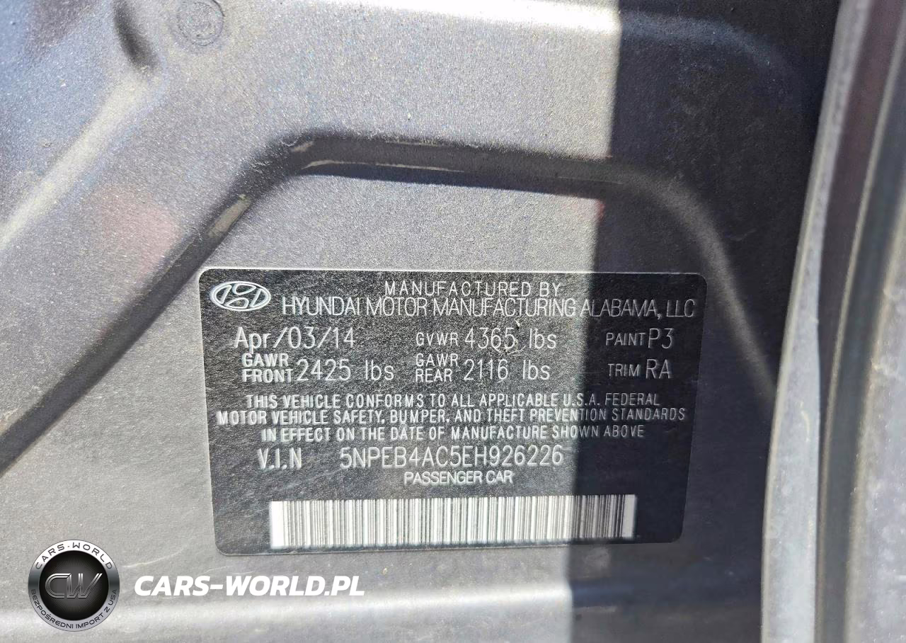 2014 Hyundai Sonata Gls VIN:5NPEB4AC5EH926226 - 12