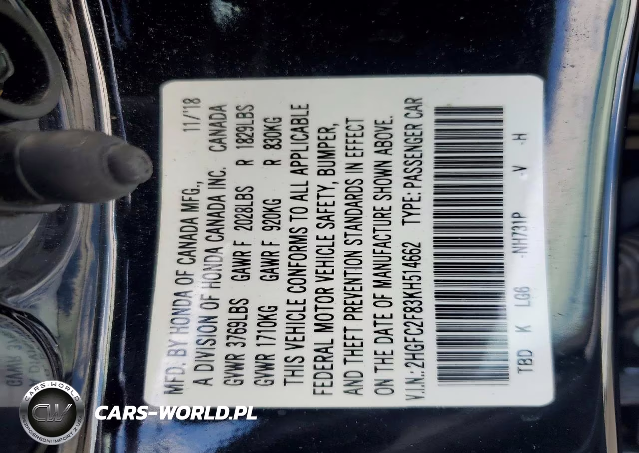 2019 Honda Civic Sport VIN:2HGFC2F83KH514662 - 13