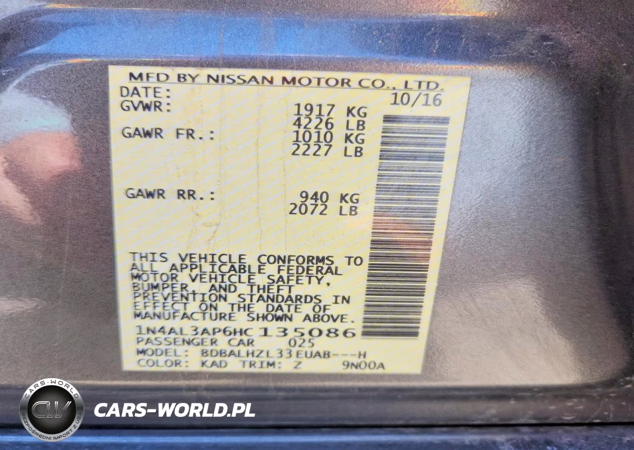 2017 NISSAN ALTIMA 2.5 VIN:1N4AL3AP6HC135086 - 12