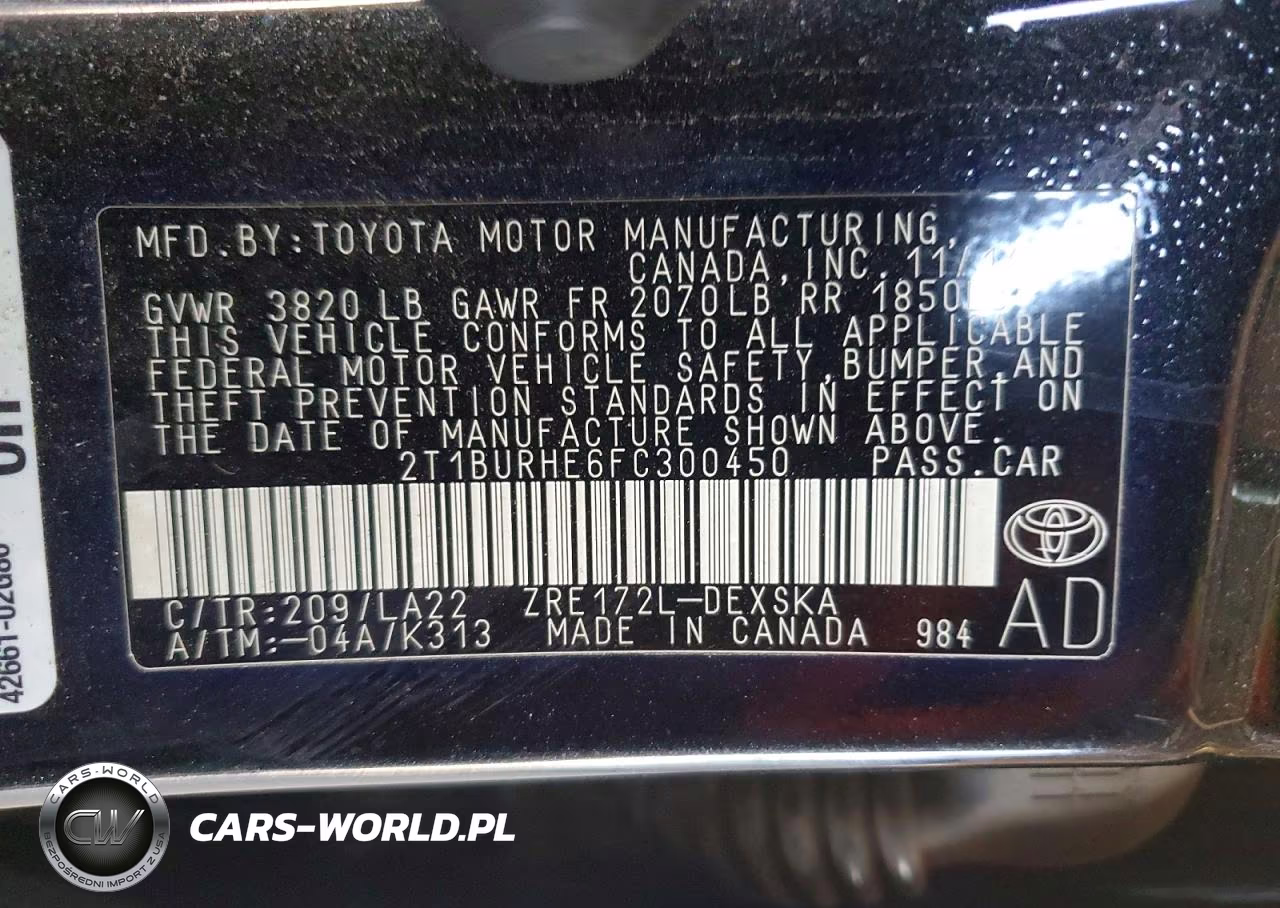2015 Toyota Corolla S Premium VIN:2T1BURHE6FC300450 - 12