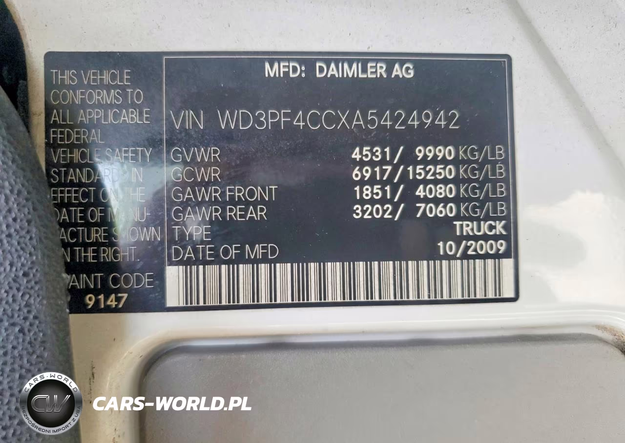 2010 Mercedes Benz Sprinter 3500 Delivery Van VIN:WD3PF4CCXA5424942 - 13