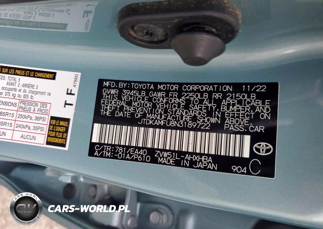 2022 Toyota Prius Xle VIN:JTDKAMFU8N3189722 - 12