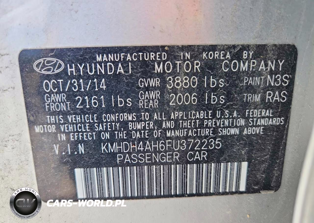 2015 Hyundai Elantra Sport VIN:KMHDH4AH6FU372235 - 12