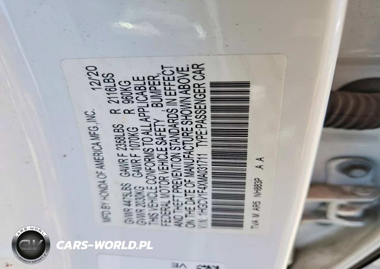 2021 Honda Accord Sport Se VIN:1HGCV1F4XMA031711 - 12