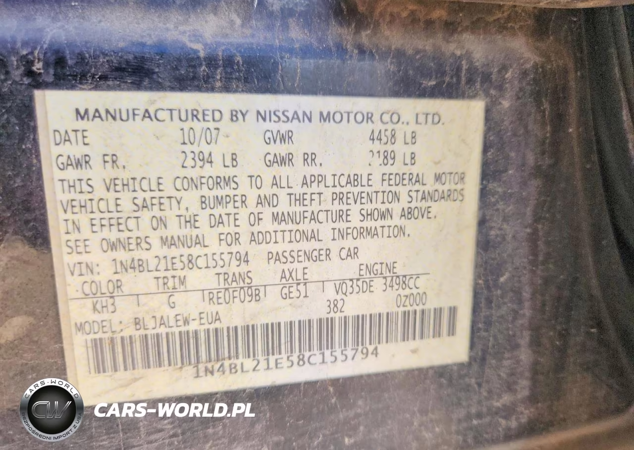 2008 Nissan Altima 3.5 Se VIN:1N4BL21E58C155794 - 12