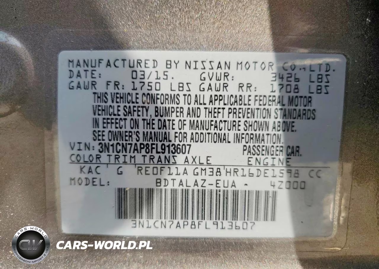 2015 Nissan Versa 1.6 S Plus VIN:3N1CN7AP8FL913607 - 12