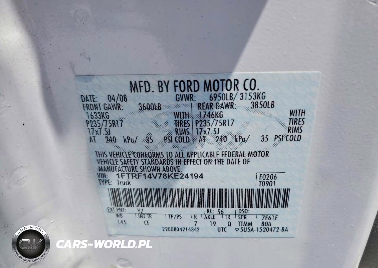 2008 Ford F150 VIN:1FTRF14V78KE24194 - 12
