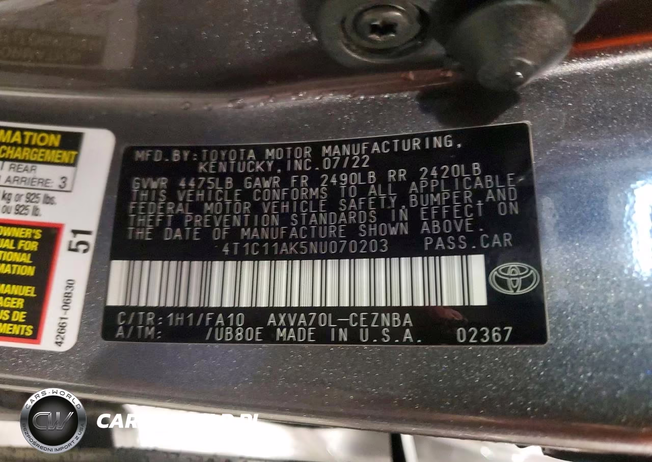 2022 Toyota Camry Le VIN:4T1C11AK5NU070203 - 12