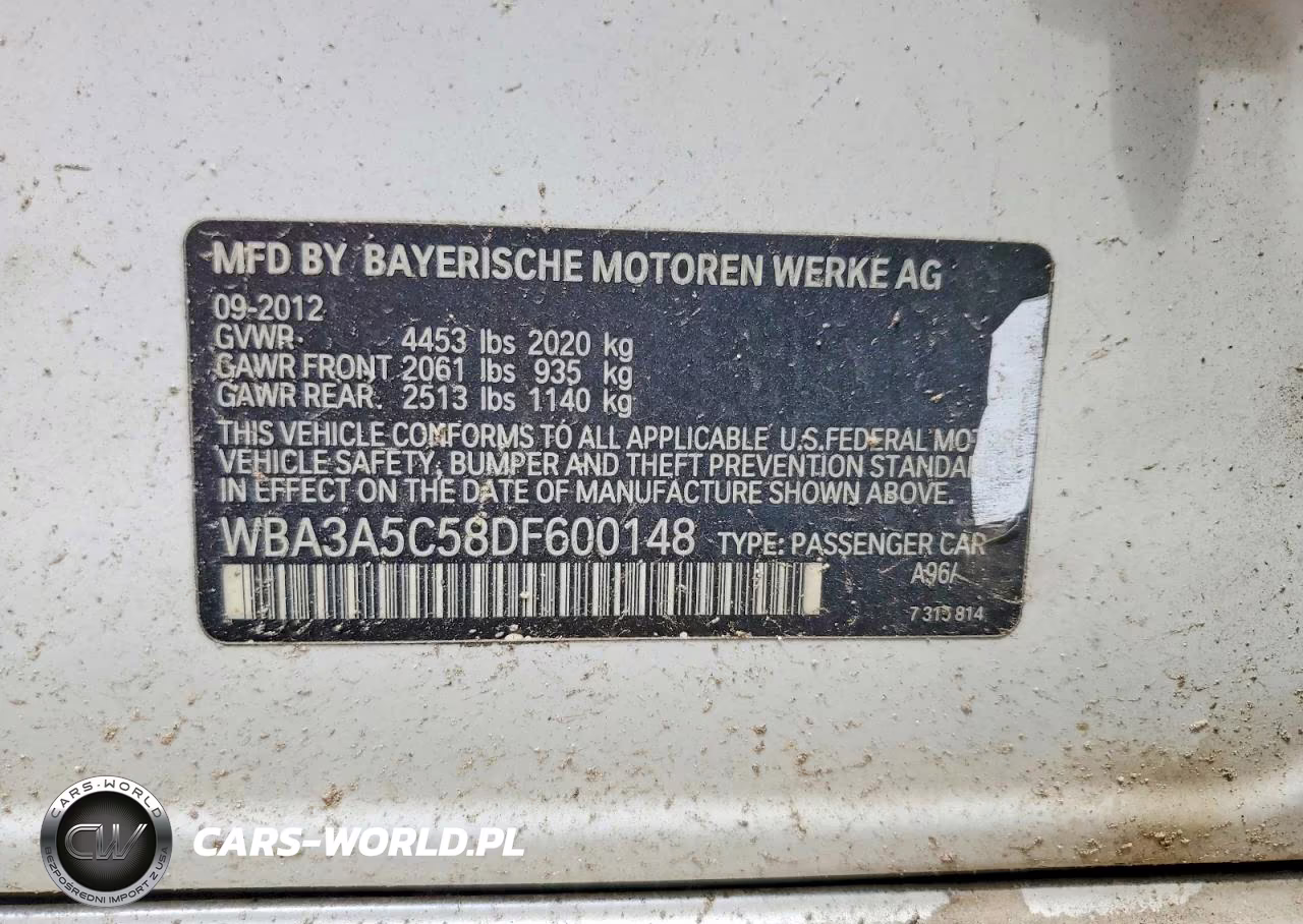 2013 BMW 328 I VIN:WBA3A5C58DF600148 - 12