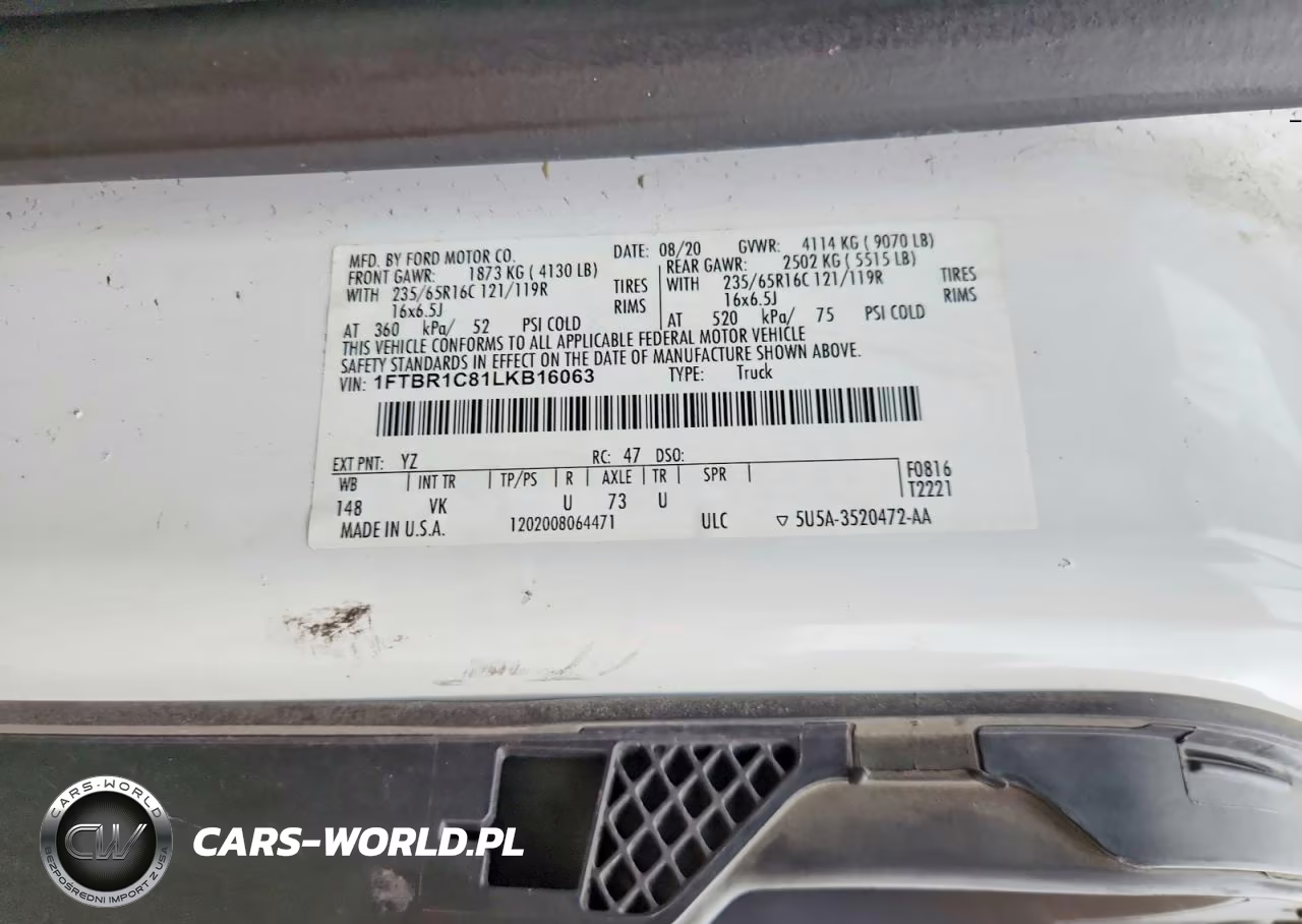 2020 Ford Transit T-250 VIN:1FTBR1C81LKB16063 - 13